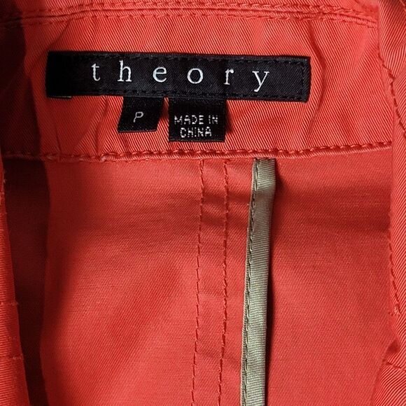 Theory Trench Coat Womens Size P Petite Double Breasted Orange Jacket - Picture 3 of 14